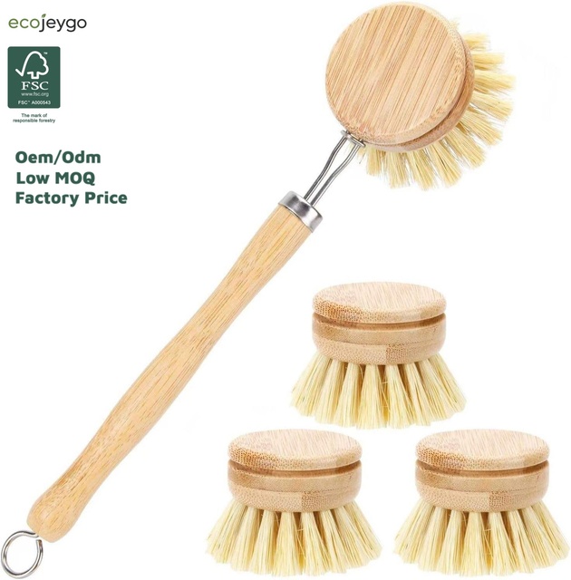 Bamboo Dish Brush Replacement Heads Eco Friendly Products Natural Dish Scrub Brush Durable Cleaning Brush Set