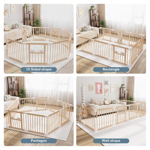 Parc de jeu Montessori pour bébés, parc de jeu pliable en bois à 10 panneaux avec verrou de sécurité, grand centre d'activités éducatives - Product Image 6
