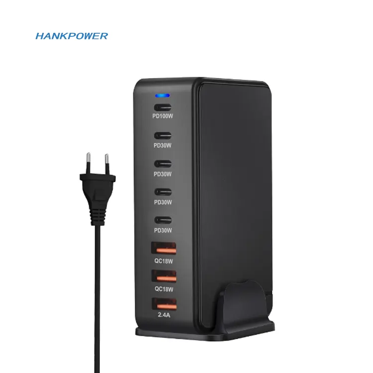 Diskon besar adaptor pengisi daya Desktop PD 268W GaN Desktop Dock adaptor pengisi daya 5 USB-C 3 USB-A Desktop pengisi daya Cepat