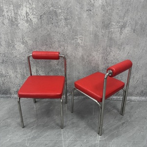 Silla de cuero de acero inoxidable personalizable de <span class=keywords><strong>estilo</strong></span> industrial con respaldo, muebles de cafetería para <span class=keywords><strong>restaurante</strong></span> al por mayor - Product Image 5