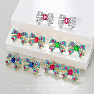 S925 Aguja de plata Pendientes de lazo azul Luz de lujo Senior Sentido de corindón rojo Orquídea Pino Zirconia Joyería de oreja femenina - Product Image 5