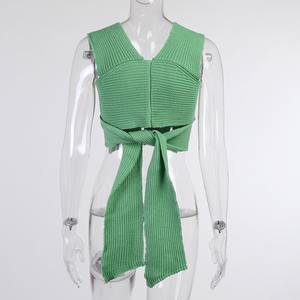 Maglione Corto da <span class=keywords><strong>Donna</strong></span> Sexy Senza Maniche con Lacci Colorati Intercambiabili, Design Alla Moda - Product Image 4