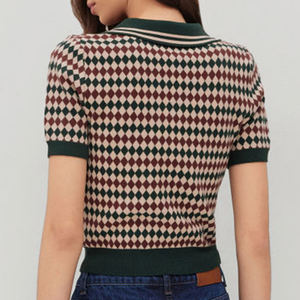 Pulls pour femmes personnalisés avec logo OEM & ODM, motif jacquard, manches courtes, tricot pour femmes, haut en tricot pour le printemps, pull en tricot pour femmes - Product Image 5