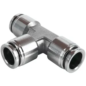 PE06 SS304 316 Tee Type T Shape Tube Fittings Stainless Steel Pneumatic Fittings Stainless Steel Connection Pipe One Touch Union