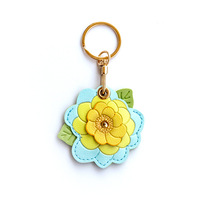 Pendentif Fleur Haute Qualité en Cuir, Porte-clés, Housse de Protection pour Carte d'Accès, Petit Sac Cadeau