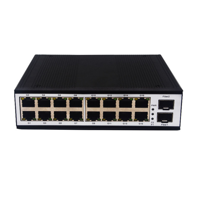 16 Port Unmanaged Gigabit Industrial Ethernet Switch Din Rail 1000Mbps 12-57VDC Industrial 2 SFP 16 Port RJ45 Network Switch