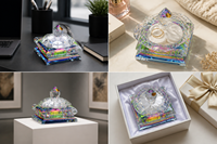 Boîte à bijoux en verre dichroïque à facettes en cristal K9 arc-en-ciel avec couvercle pour ranger bagues et boucles d'oreilles, décoration d'intérieur, cadeau de mariage
