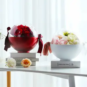 Hadiah Cokelat Bola Lapisan Ganda Transparan Hari Valentine Mewah Grosir Kotak Bunga Mawar Akrilik