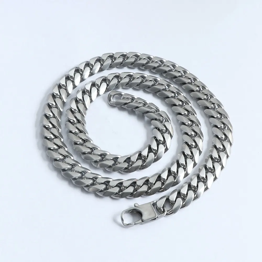 Cadena de eslabones cubanos para hombre, collar de acero inoxidable con acabado mate cepillado, 12mm, venta al por mayor