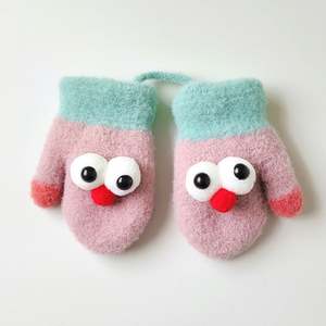 Gants en laine tricotés pour bébés, automne-hiver, chauds et coupe-vent, doublés de polaire épais, avec attaches et doigts - Product Image 6