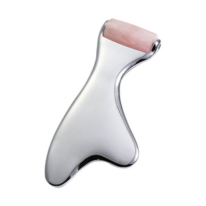 Rullo Massaggiante Viso in Quarzo Rosa Naturale e Giada, Rullo in Metallo Guasha <span class=keywords><strong>per</strong></span> Sbiancamento e Lifting del Viso - Product Image 4