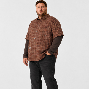Heren geruit overhemd met dubbele laag, lange mouwen, vintage, herfst, eenvoudig, casual, grote en lange maten, oversized, relaxed fit, 6XL 7XL - Product Image 2