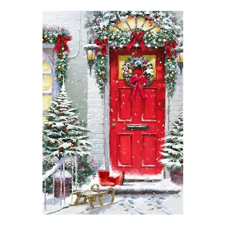 Ever Moment-pintura de diamante 5D DIY "puerta de invierno y Navidad", mosaico de diamantes de imitación cuadrados, S2F474