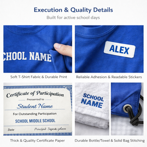 Kit <span class=keywords><strong>de</strong></span> Participación Escolar Personalizado con Ropa, Insignia, Cordón para Identificación, Botella y Bolsa para Documentos para <span class=keywords><strong>Eventos</strong></span> Estudiantiles - Product Image 5