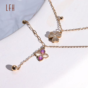 Collar de Trébol de Cuatro Hojas al por Mayor, Collar con Colgante de Trébol de Cuatro Hojas, Oro Au750, Joyería de Oro Real de 18k - Product Image 2