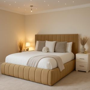 <span class=keywords><strong>Letto</strong></span> con Testiera Alta in Stile Italiano/Minimalista, Design Moderno con Pannelli Imbottiti in Velluto, Vendita all'Ingrosso - Product Image 3