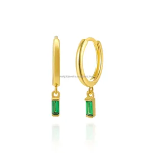 12 Month Birthday Stone 18K Real Gold Plated 925 Sterling Silver Huggie Earrings Emerald Zircon Pendant Hoops For Birthday