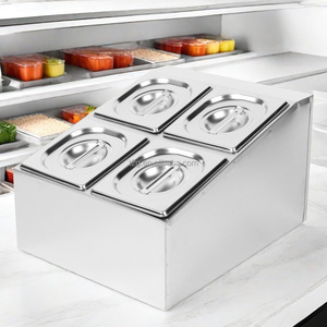 Contenedor buffet de acero inoxidable, calidad alimentaria, pulido espejo, 4 compartimentos para condimentos, uso en restaurantes, bandeja Gastronorm - Product Image 5
