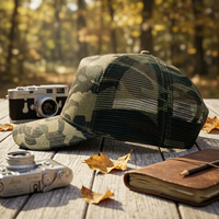 Casquette en maille de haute qualité avec logo personnalisé tendance pour l'extérieur, imprimé camouflage, visière incurvée, style trucker