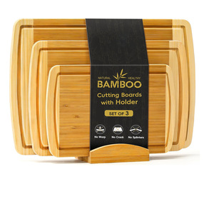 Juego de 3 tablas de cortar de bambú Four Directions con soporte, tablas de picar rectangulares para uso en la cocina - Product Image 1