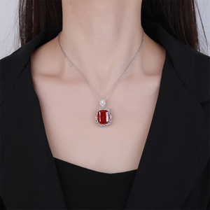 Fashion Eco-friendly <b>Copper</b> Jewelry 12*16mm Red Cubic Zirconia Iced Out High Carbon Diamond Pendant Necklace for Women Party - Product Image 5