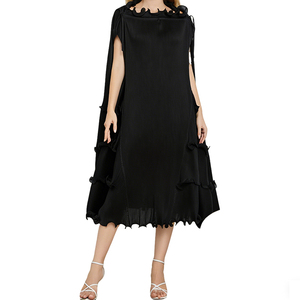 Abito in Chiffon Plissettato Stampato Ecologico Taglie Forti da Donna Vita Naturale con Volant Lavabile Vestidos Elegantes Para Mujer - Product Image 3