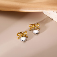 Boucles d'oreilles pendantes en forme de cœur en plaqué or 18 carats, ensemble de bijoux en acier inoxydable, cadeau de mariage, boucles d'oreilles à nœud fin pour femmes
