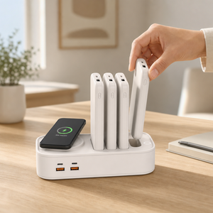 Station de recharge de batteries externes partagée à quatre emplacements avec charge rapide USB-A 22,5 W et USB-C 20 W pour utilisation multi-appareils - Product Image 2