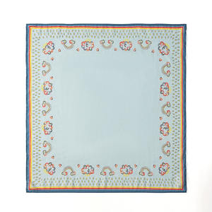 وشاح قطن حرير أزرق أنيق صيفي طازج 65*65 للنساء نمط الأزهار رقبة مربعة باندانا عصرية وليست مادة بوليستر - Product Image 1