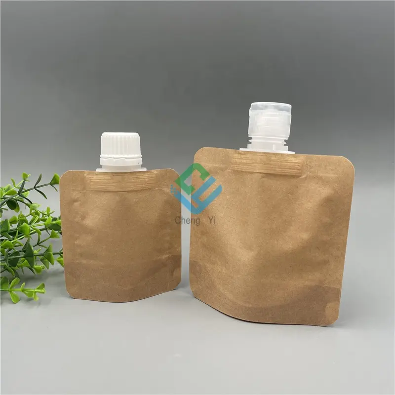 Hot Sale 1 oz 30 grams 100ml Kraft Paper Pouch Recyclable Stand Up Spout Bag For Cosmetic Lotion Refill Liquid Pouch