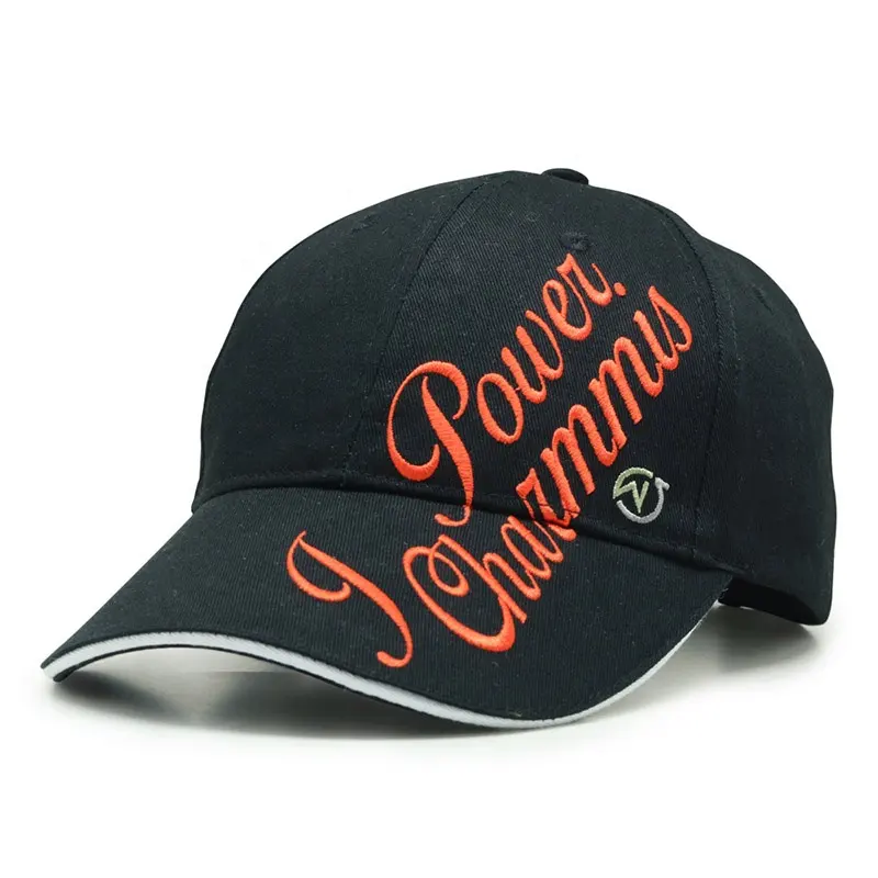 Gorra de béisbol deportiva con logotipo bordado personalizado, gorra de béisbol de algodón, negra y naranja