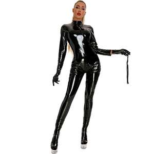 MOGlovers balıkçı yaka islak bak <span class=keywords><strong>PVC</strong></span> lateks Latex uzun kollu fermuar seksi açık kasık Bodysuit tayt oyun üniformaları - Product Image 2