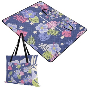 60x80in Hawaii Tropical Flowers Custom Logo Extra <b>Large</b> Quilteds Stripe Folding Picnic <b>Mat</b> Tote Bag - Product Image 1