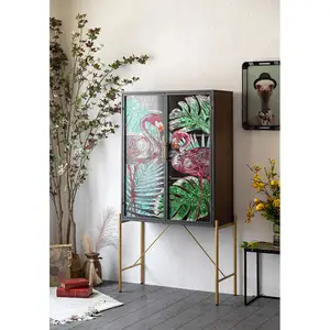 American Retro Display Cabinet Antique Engraved Painted Porch Storage Wood Cabinet With Tempered Glass Door