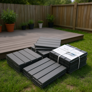 Baldosas de terraza entrelazadas gris oscuro de 12x12 pulgadas, suelo compuesto de WPC para exteriores, resistentes a la intemperie, juego de baldosas de plástico para patio de cuatro listones. - Product Image 2