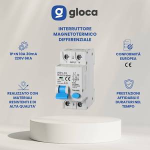 Gloca Differential เซอร์กิตเบรกเกอร์2P 10A 30mA 250V 4.5KA DIN MOUNT C10 - Product Image 2