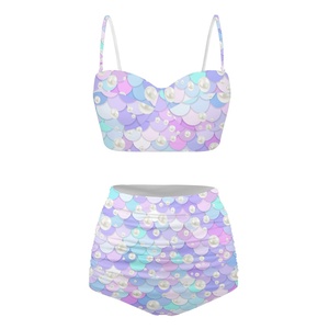 Sirène maillot <span class=keywords><strong>de</strong></span> bain ensemble femmes mode deux pièces ensemble Push up maillots <span class=keywords><strong>de</strong></span> bain Sexy maillot <span class=keywords><strong>de</strong></span> bain natation plage licou Bikini couleur unie - Product Image 3