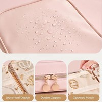 Étui organisateur de bijoux en cuir PU avec plusieurs compartiments, boîte de rangement de bijoux portable pour voyage avec emplacements pour boucles d'oreilles