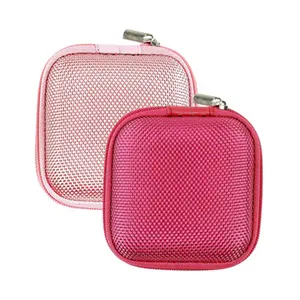 Earbud Storage Mini Small Square Pink Carrying Case Earphone Hard Case Waterproof EVA Wired Headset MP3 Player Case