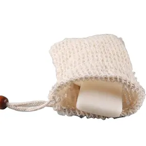 Sabun torbaları doğal Sisal örgü sabun koruyucu kese İpli ile 3.5x5.5 inç peeling banyo çantaları vücut yüz temizleme için