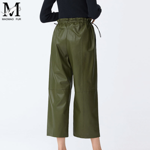 Pantalons en <span class=keywords><strong>cuir</strong></span> véritable pour femmes, moto, automne-hiver, vente en gros, nouveaux pantalons en <span class=keywords><strong>cuir</strong></span> véritable à jambes larges pour femmes - Product Image 3