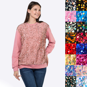<span class=keywords><strong>Pull</strong></span>-over <span class=keywords><strong>rose</strong></span> à col ras du cou côtelé pour l'automne-hiver Sweat-shirt en coton à paillettes brillantes avec logo personnalisé - Product Image 1