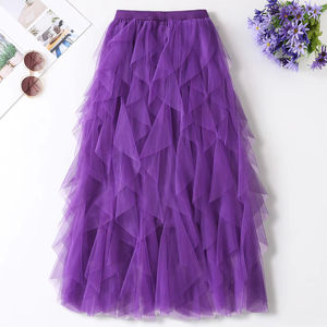 Korean High Waist Pleated Tutu <strong>Skirts</strong> for Women Ruffles <strong>Patchwork</strong> Fashion Elegant Irregular Long Midi A-line <strong>Skirt</strong> Ladies Faldas - Product Image 3