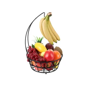 Nuevo Negro alambre cesta de fruta de plátano con gancho