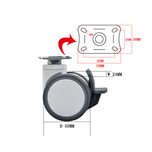Placa Superior Giratória Rodízio Médico 2.5 Polegada 26*26mm com Freio Duplo Eixo Silencioso Rodízios TPR Dupla Médica Rodízio Gêmeo Rodas - Product Image 4