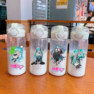 Botella de Agua de Plástico con Pajita de Hatsune Miku, 400 ml, para Niños, Gran Capacidad, Portátil, Transparente, Coleccionable de Anime - Product Image 5