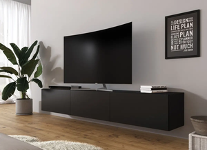 Noir mat 180 <span class=keywords><strong>cm</strong></span> Hauteur <span class=keywords><strong>30</strong></span> <span class=keywords><strong>cm</strong></span> Profondeur 32.50 <span class=keywords><strong>cm</strong></span> <span class=keywords><strong>Largeur</strong></span> 180 <span class=keywords><strong>cm</strong></span> Accrocher au mur Meuble TV mural - Product Image 2