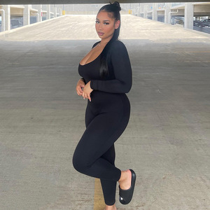 Combinaison pour femme à manches longues, col carré, en polyester hautement élastique, vêtements de sport - Product Image 4