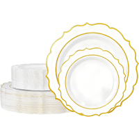 Assiettes en plastique incassables XUELI avec bord doré, compatibles lave-vaisselle, pour la maison et les événements festifs