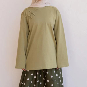 Willson Linen Long Sleeve Breathable Muslim Modest Women Islamic Clothing <b>Chinese</b> Knot Neck Elegant Top for Autumn/Spring/All - Product Image 1